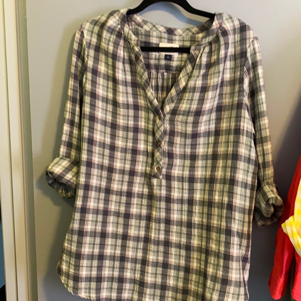 Split-Neck Madras Pullover Blouse